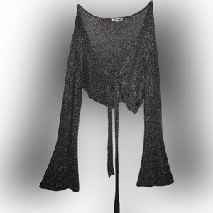 Shimmering Black Tie-Front Top / Plus Size New Years Eve Birthday Top